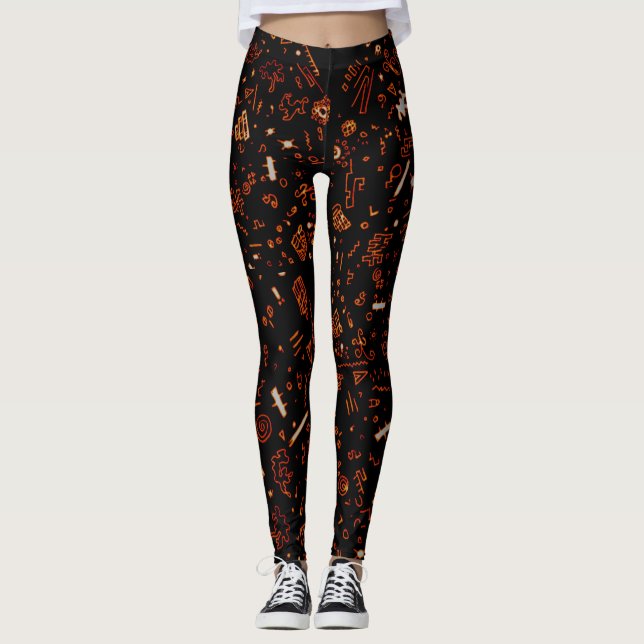 Künstlerisches Orangenschwarz Leggings (Vorderseite)