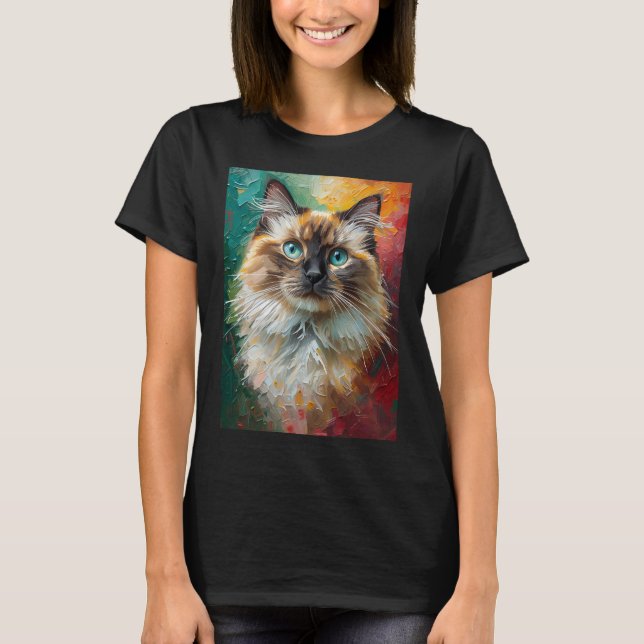 Künstlerisches Ragdoll Cat Portrait Vibranit Ölgem T-Shirt (Vorderseite)