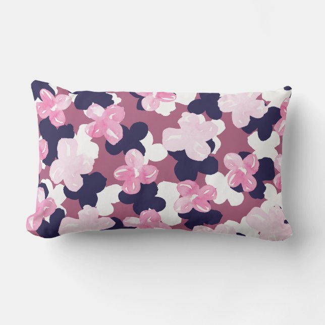 Künstlerisches rosa blaues Aquarellmuster Lendenkissen (Vorderseite)