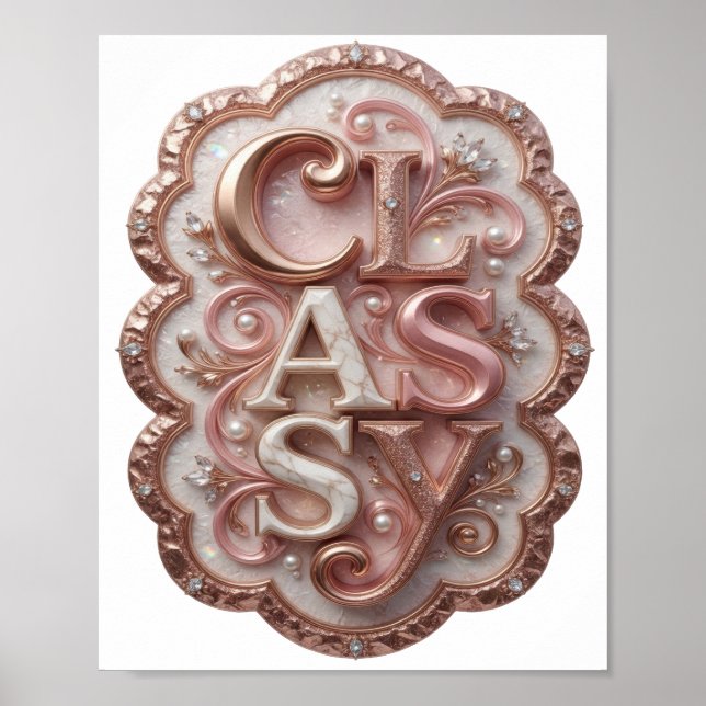 Künstlerisches Rosa CLASSY 3D-Textkunst Poster (Vorne)