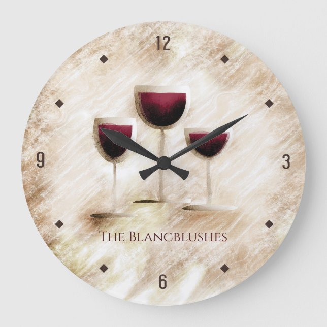Künstlerisches Rotwein-Trio Gourmet-Küche Große Wanduhr (Vorderseite)