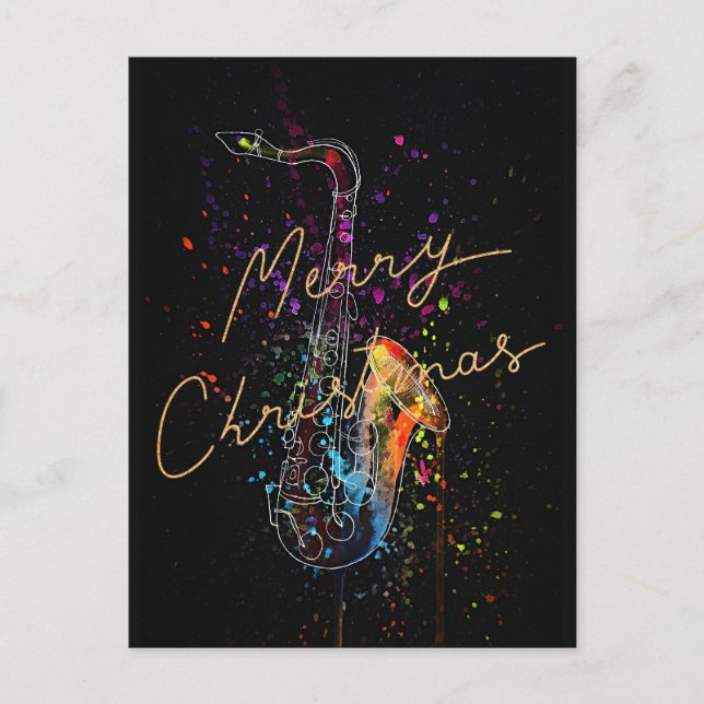 Künstlerisches Saxophon, frohe Weihnachten, Postkarte (Vorderseite)