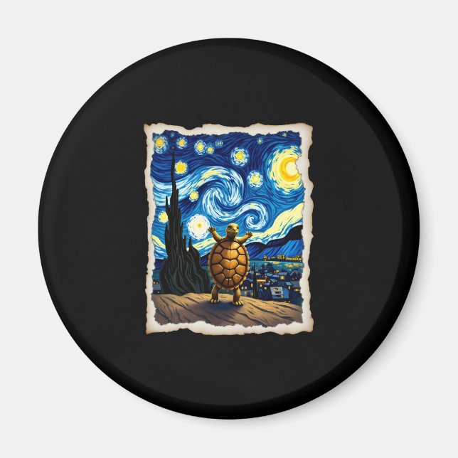 Künstlerisches Schildkröten-Shirt Sternennacht-Sch Magnet (Vorne)