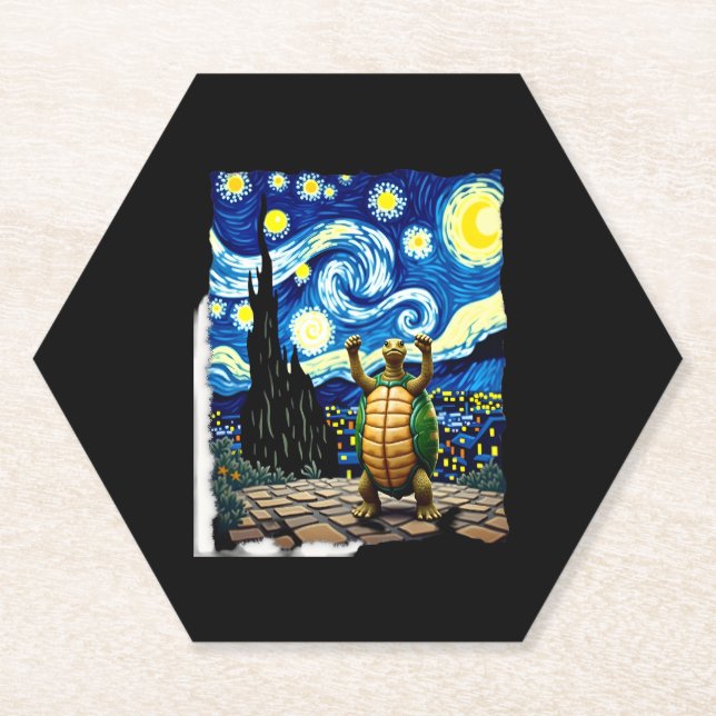 Künstlerisches Schildkröten-Shirt Sternennacht-Sch Untersetzer (Vorderseite)