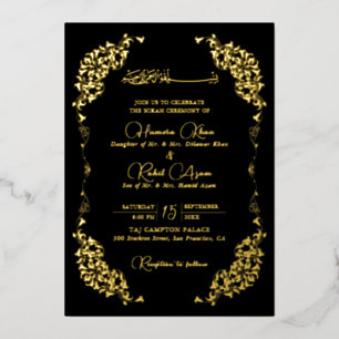 Künstlerisches Schwarz-Gold-Blumen-Paisley-Muslim- Folieneinladung