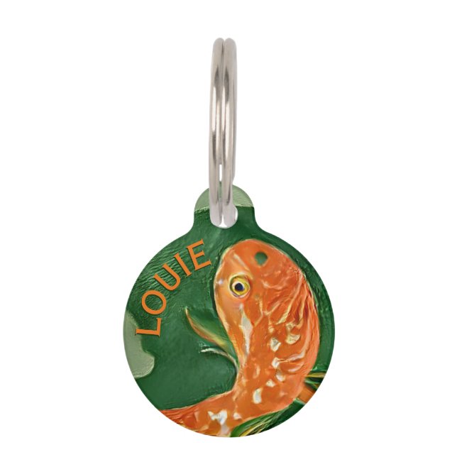 Künstlerisches Schwimmen Goldfish Orange Fisch Grü Haustiermarke (Vorderseite)