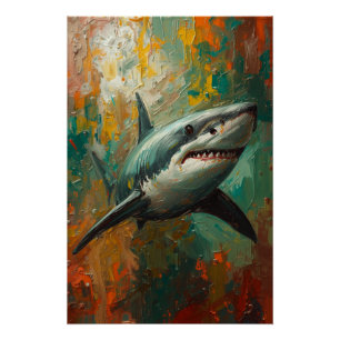 Künstlerisches Shark Portrait Lebende Ölgemälde Poster