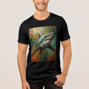 Künstlerisches Shark Portrait Lebende Ölgemälde Tri-Blend Shirt