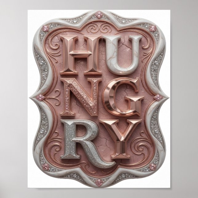 Künstlerisches Silber-HUNGRY-Slogandesign Poster (Vorne)