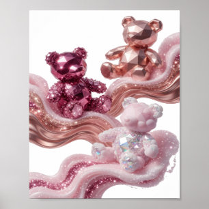 Künstlerisches Silber ROSE GOLD TEDDYBÄREN Zitat D Poster