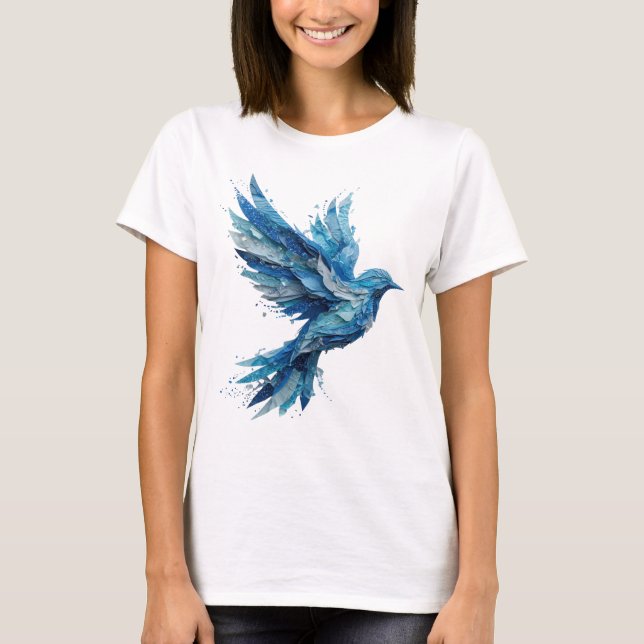 Künstlerisches Silber-WATER-BIRD-Statement-Design T-Shirt (Vorderseite)