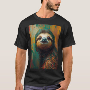 Künstlerisches Sloth Portrait Vibranit Ölgemälde T-Shirt
