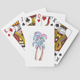 Künstlerisches Sommer-Aquarell gemalte Palmen Spielkarten