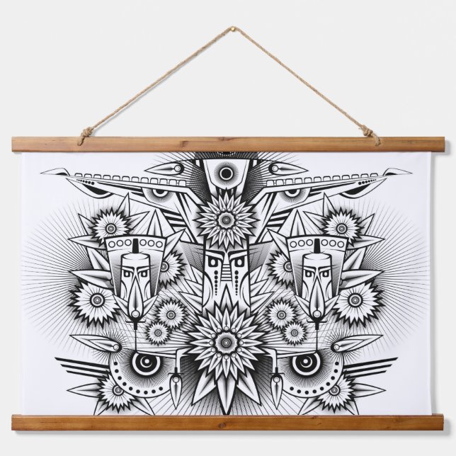 Künstlerisches Stammesdesign Wandteppich Mit Holzrahmen (Vorne)
