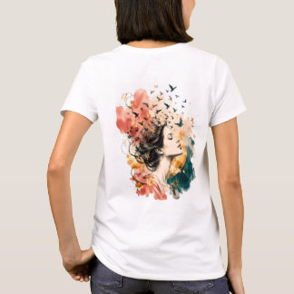 Künstlerisches T-Shirt Frau und Vögel
