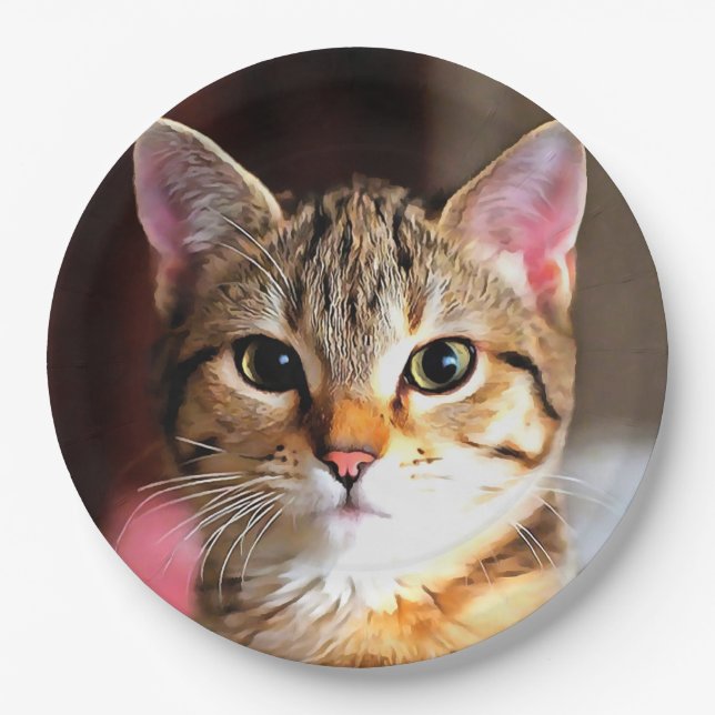 Künstlerisches Tabby Cat Kitten Portrait Pappteller (Vorderseite)