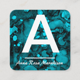 *~* Künstlerisches Türkisfarbenes Trendy-QR-LOGO-F Quadratische Visitenkarte