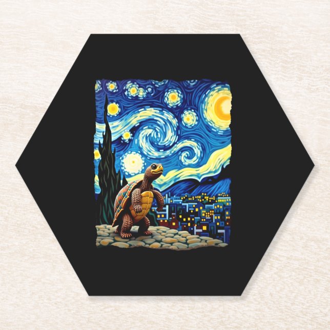 Künstlerisches Turtle-Shirt Sternennacht-Schildkrö Untersetzer (Vorderseite)