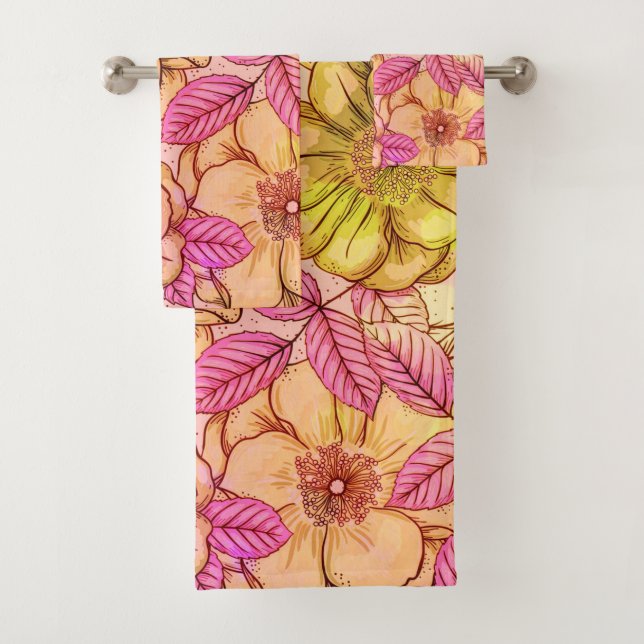 Künstlerisches Viktorianisches rosa Ton Blumenmust Badhandtuch Set (Insitu)