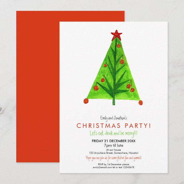 Künstlerisches Weihnachtsbaum Festliches Party Einladung (Vorne/Hinten)