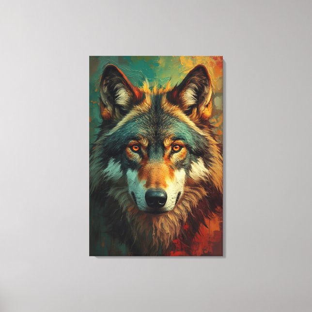 Künstlerisches Wolf-Portrait - lebendige Ölmalerei Leinwanddruck (Vorderseite)