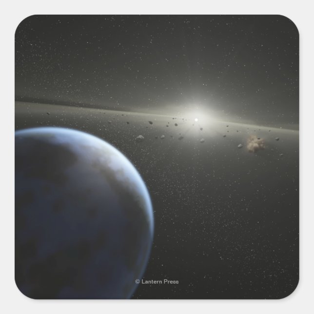 Künstlerkonzept eines Astroidengürtels Fotograf Quadratischer Aufkleber (Vorderseite)