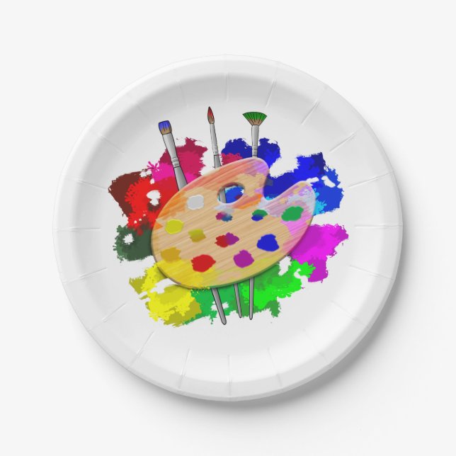 Künstlerpalette und Pinsel Pappteller (Vorderseite)