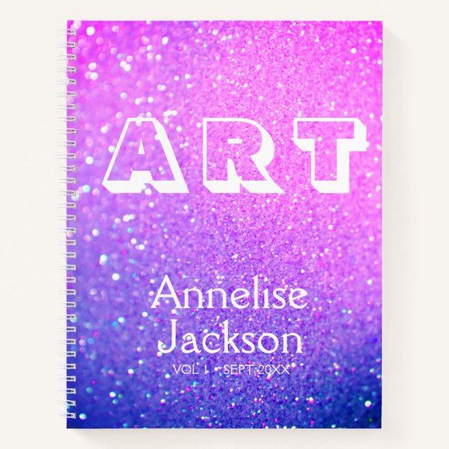 Künstlerskizze Name personalisiert rosa Glitzer Notizbuch (Vorderseite)