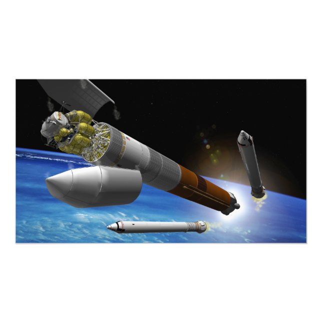 Künstlerwiedergabe einer Heavy-Lift-Rakete Fotodruck (Vorne)