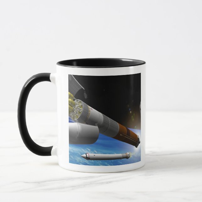 Künstlerwiedergabe einer Heavy-Lift-Rakete Tasse (Links)