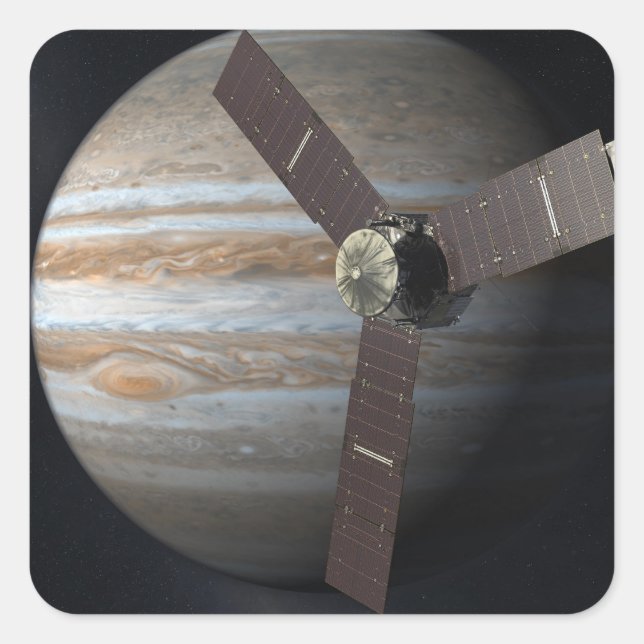 Künstlerwiedergabe von JUNO Orbiter am Jupiter Quadratischer Aufkleber (Vorderseite)