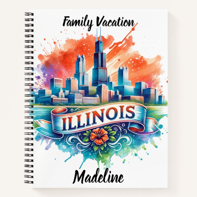 Künstliche Darstellung der Skyline von Illinois Notizbuch (Vorderseite)