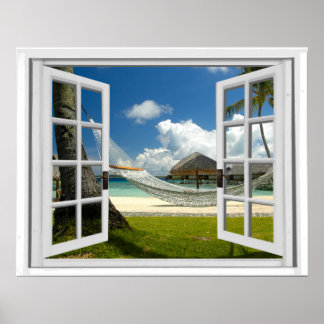 Künstliche Fensteransicht des tropischen Imitats Poster