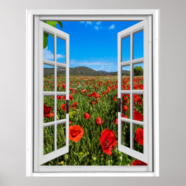 Künstliche Fensteransicht für Mohnfeld-Imitate Poster (Vorne)