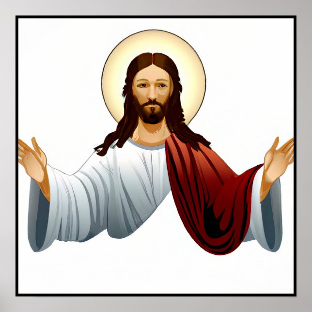Künstliche Intelligenz Kunst Jesu mit Waffen aus Poster (Vorne)