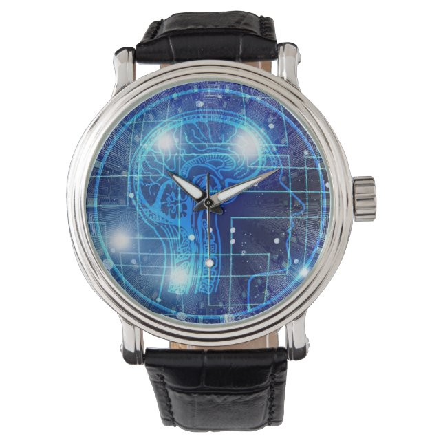 Künstliche Intelligenz Surreal AI Tech Gehirn Armbanduhr (Vorderseite)
