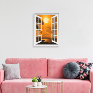 Künstliches Fenster "Tropical Sunset View" Leinwanddruck