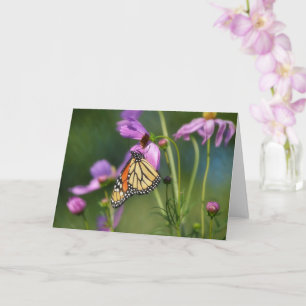 Kunstnotizkarte mit Monarchfalter auf Kosmosblumen Karte