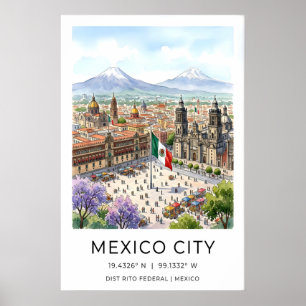 Kunstplakat Mexico City Historische Plaza-Szene Poster