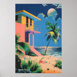 Kunstposter japanisches Strandhaus im Stil der Mit Poster