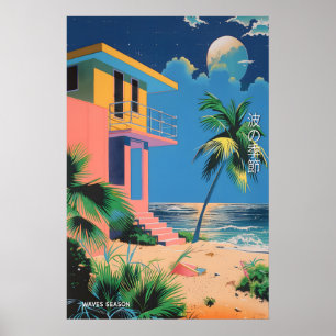Kunstposter japanisches Strandhaus im Stil der Mit Poster