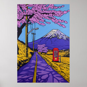 Kunstposter mit Kirschblüten am Fuji Modern Poster