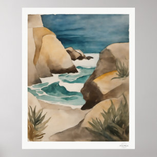 Kunstposter Rocky Cove Watercolor, Türkispfütze Poster