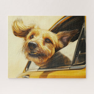 Kunstprint: Verspielter Hund genießt Autofahrt