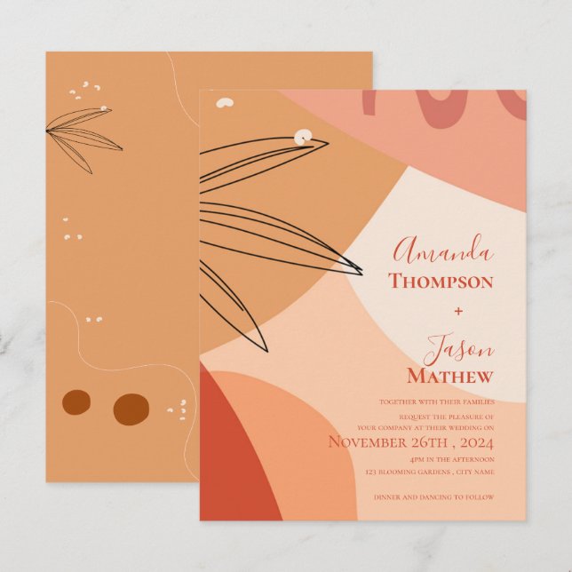 Kunstrasen Terracotta Abstrakt Hochzeit Einladung Postkarte (Vorne/Hinten)