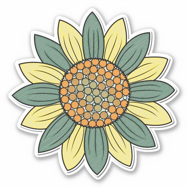 Kunstretro Sonnenblumen Illustration Kunst Aufkleber (Vorderseite)