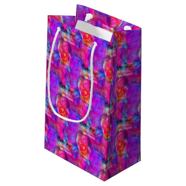 Kunstrosa, Blau, roter Beschaffenheitshintergrund Kleine Geschenktüte (Rückseite Schrägansicht)