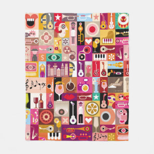 Kunstsammlung, musikalische Vintage Illustration. Fleecedecke