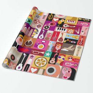 Kunstsammlung, musikalische Vintage Illustration.  Geschenkpapier