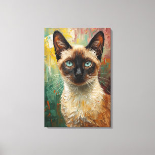 Kunstsiamesische Katze Portrait Lebendes Ölgemälde Leinwanddruck